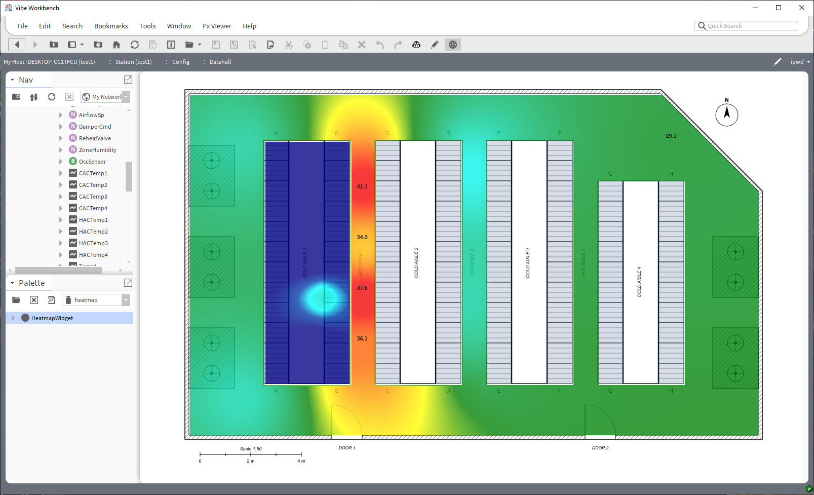 Floor Plan Heatmap for Niagara: data hall floor plan with interpolated thermal field